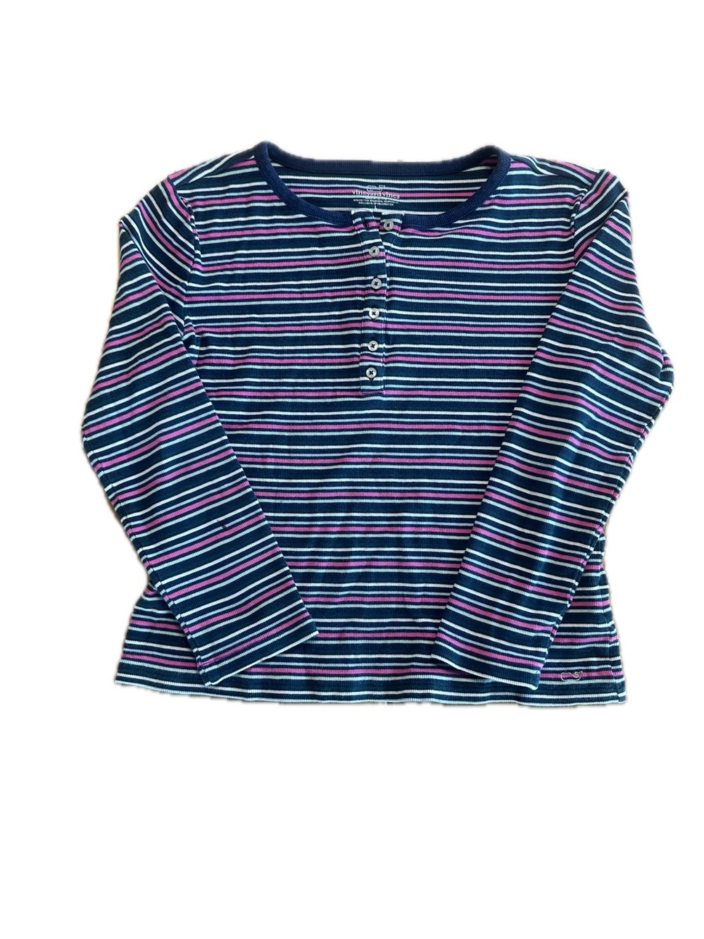 Vineyard Vines Navy Striped Crew with Pink, Green & White Accents